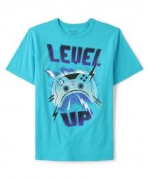 Childrens Place Turq Blue Level Up Control Graphic Tee